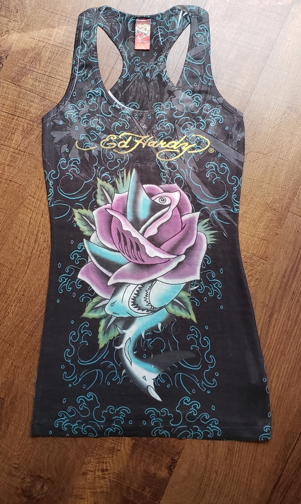 Ed Hardy Purple Rose Tunic - Tank Top Large